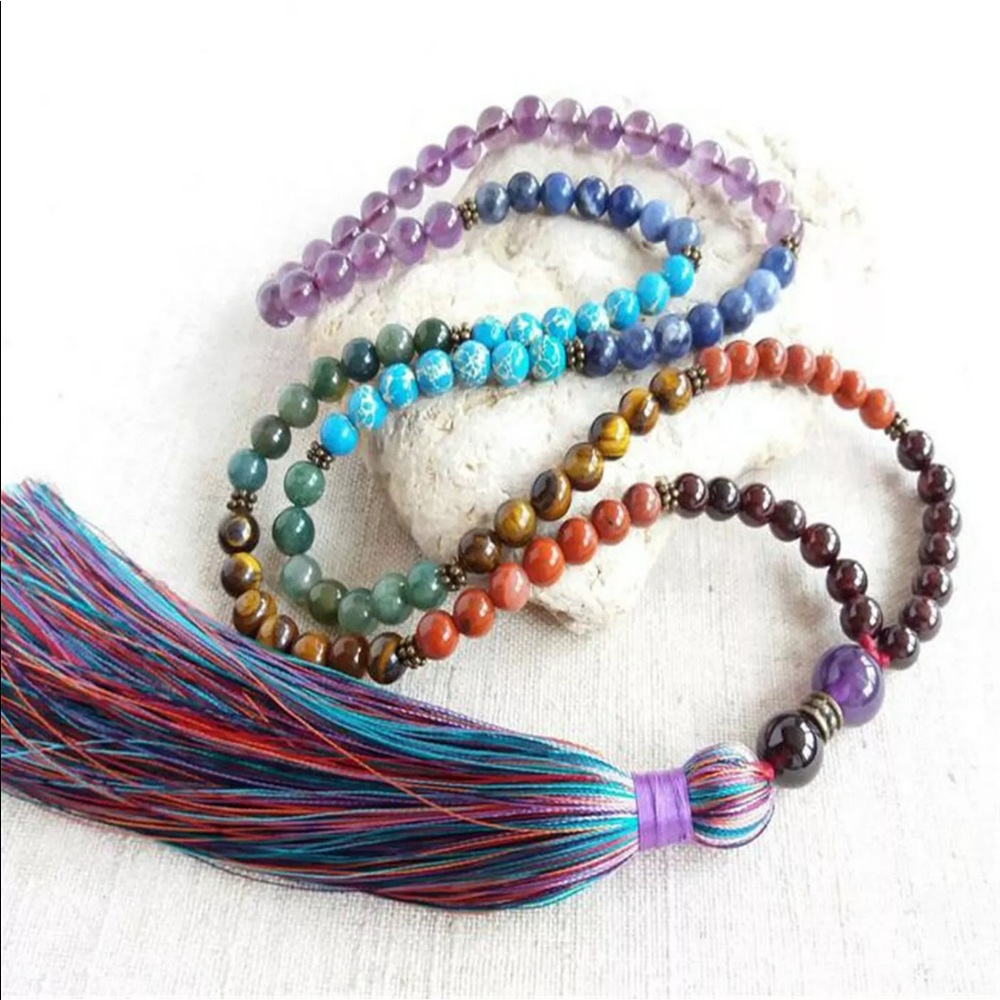 Beautiful hand strung CHAKRA gemstone mala necklace